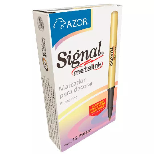 Marcador permanente fino Signal Metalink punta bala 1.3 mm color dorado 12 pzs