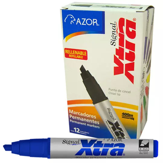 Marcador permanente Signal Xtra punta ci ncel 6 mm color azul caja con 12 pzas