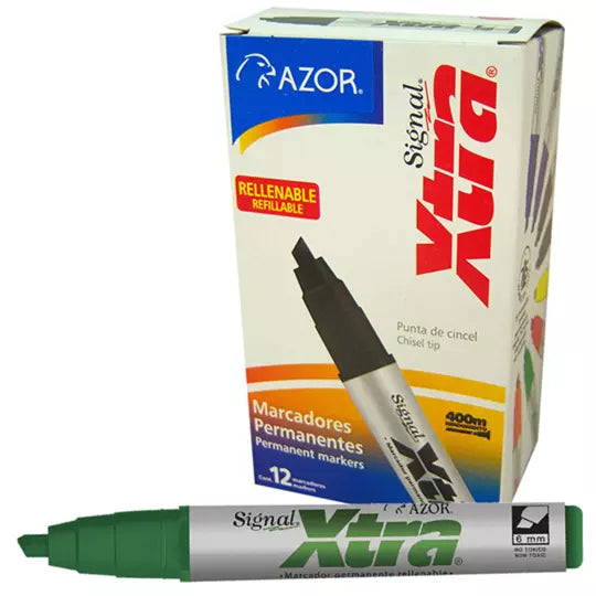 Marcador permanente Signal Xtra punta ci ncel 6 mm color verde caja con 12 pzas