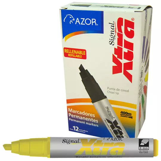 Marcador permanente Signal Xtra punta ci ncel 6 mm amarillo caja con 12 pzas