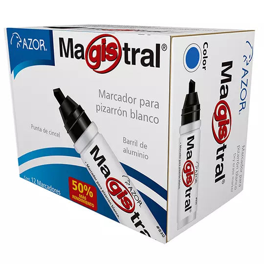 Marcador de aluminio Magistral punta cin cel 6 mm color azul caja con 12 pzas