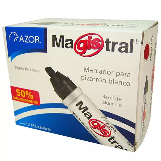 Marcador de aluminio Magistral punta cin cel 6 mm color rojo caja con 12 pzas
