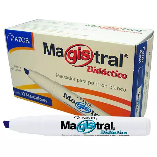 Marcador Magistral Didáctico punta cince l 6 mm color azul caja con 12 piezas