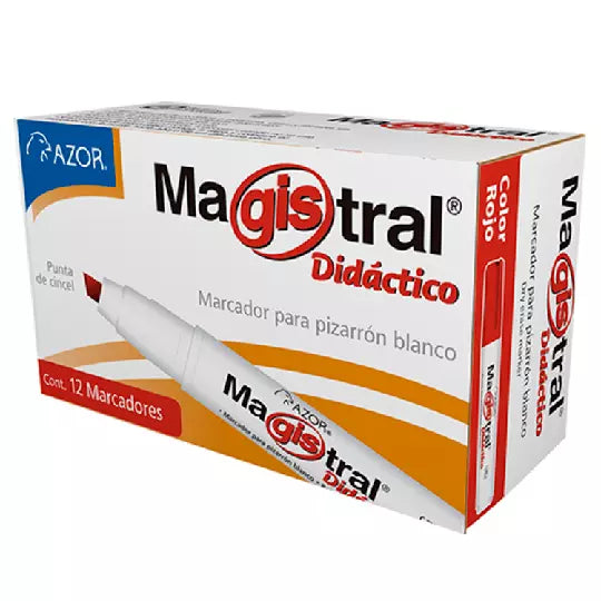 Marcador Magistral Didáctico punta cince l 6 mm color rojo caja con 12 piezas
