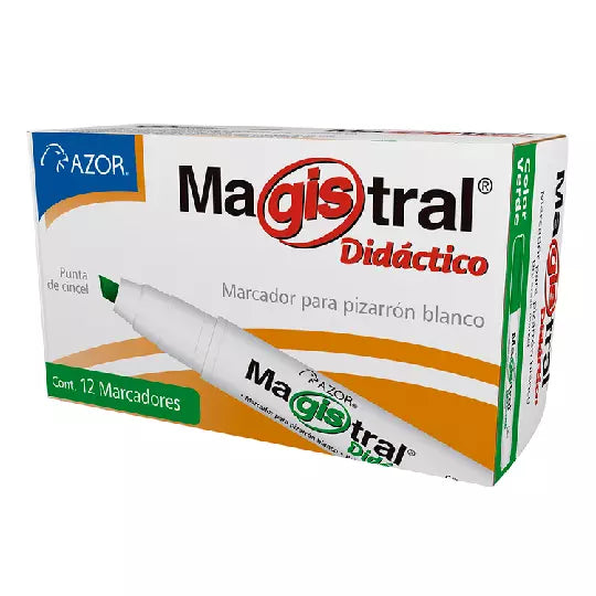 Marcador Magistral Didáctico punta cince l 6 mm color verde caja con 12 piezas