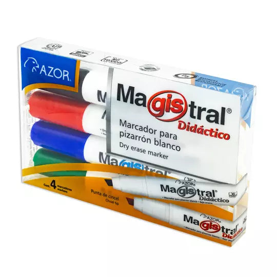 Marcador Magistral Didáctico punta cince l 6 mm colores surtidos empaque 4 pzas