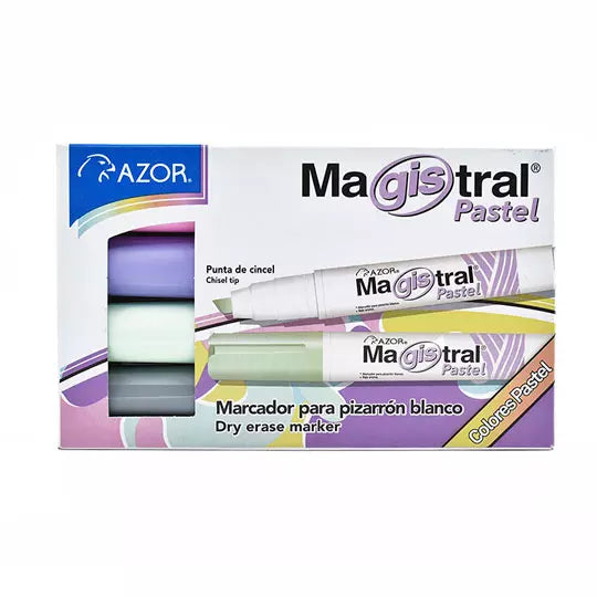 Marcador Magistral Didáctico punta cince l 6 mm colores pastel caja con 4 pzas
