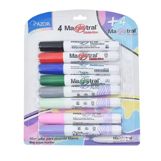 Marcador Magistral Didáctico punta cince l 6 mm colores surtidos empaque 8 pzas