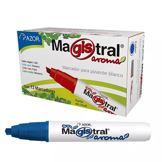 Marcador para pizarrón Magistral Aroma p unta cincel 6 mm azul caja c/12 pzas