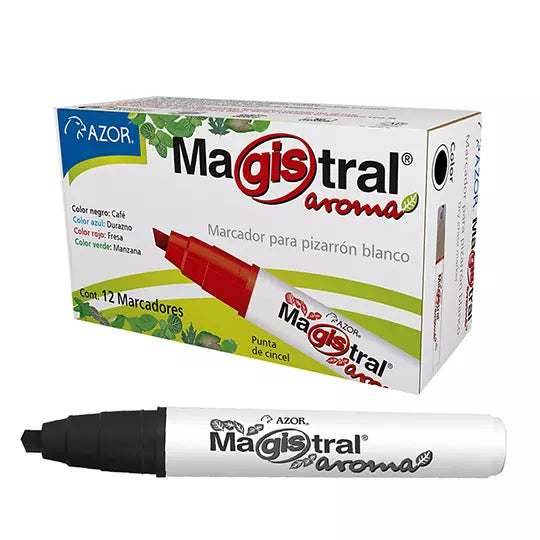 Marcador para pizarrón Magistral Aroma p unta cincel 6 mm negro caja c/12 pzas