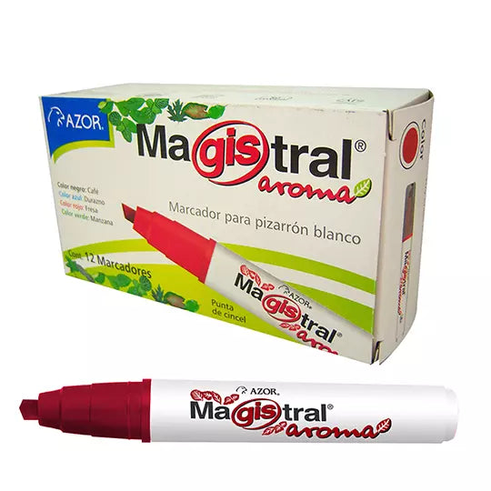 Marcador para pizarrón Magistral Aroma p unta cincel 6 mm rojo caja c/12 pzas