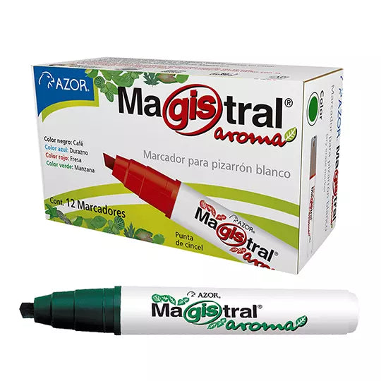 Marcador para pizarrón Magistral Aroma p unta cincel 6 mm verde caja c/12 pzas
