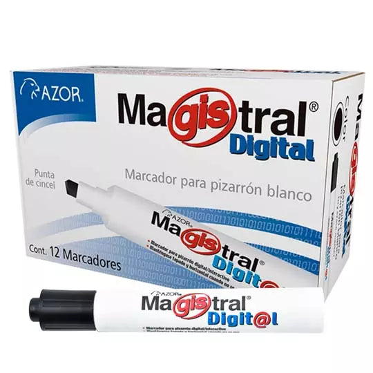 Marcador Magistral Digital punta cincel 6 mm color negro caja con 12 piezas