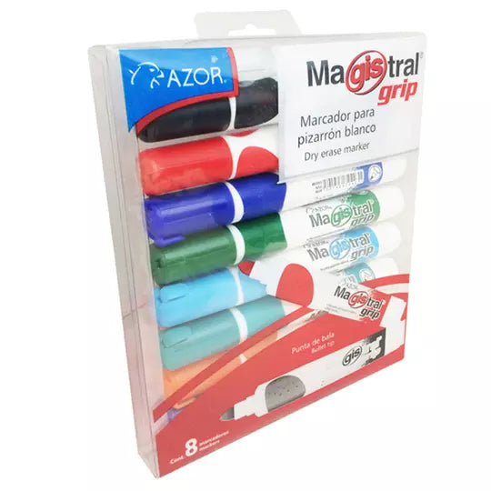 Marcador Magistral Grip punta bala 4 mm colores surtidos empaque con 8 pzas