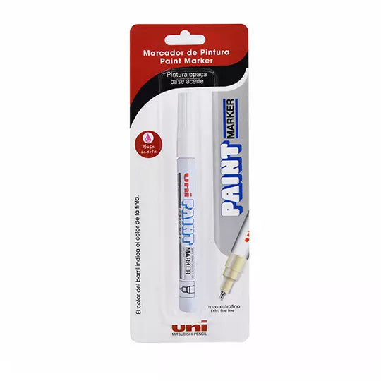 Marcador permanente UniPaint punto extra fino 1 mm color blanco blíster