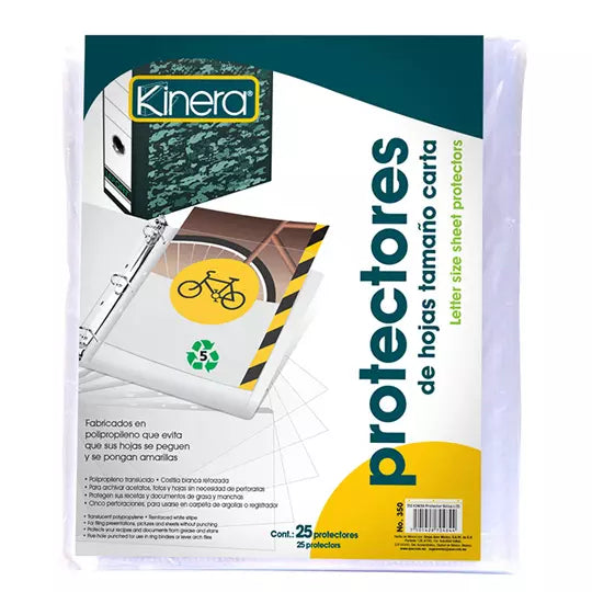 Protector de hojas traslucidos Kinera 35 0 tamaño carta bolsa con 25 pzas