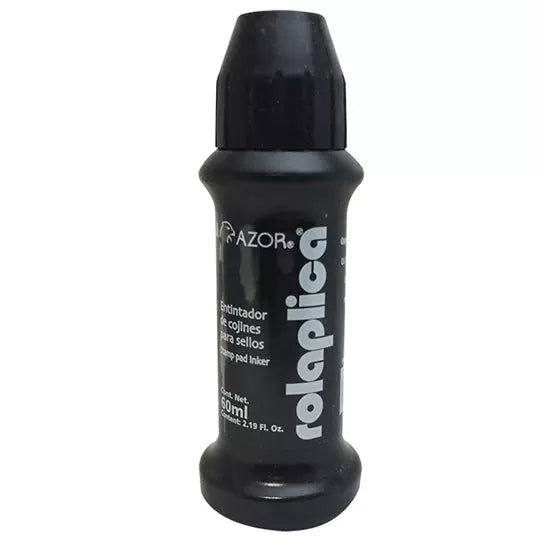 Tinta para sello Rolaplica Azor color ne gro sistema Roll-On 60 ml