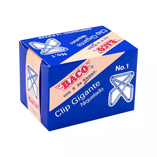 Clip BACO mariposa gigante niquelado No. 1 caja con 12 clips