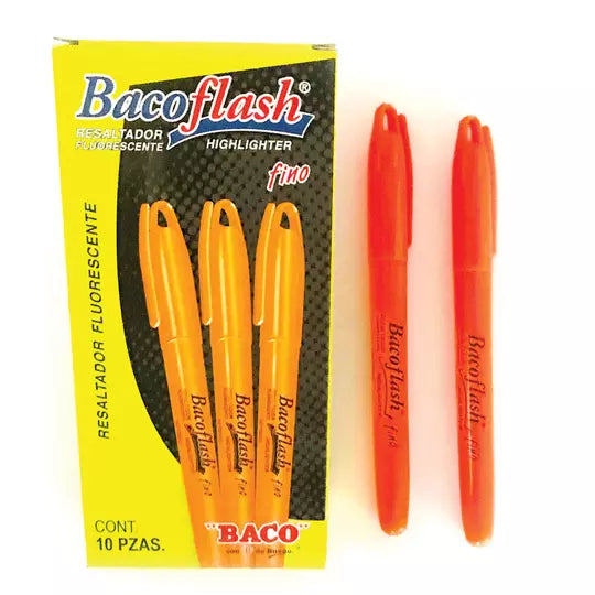 Resaltador de texto BACOFLASH punto fino color naranja caja con 10 piezas