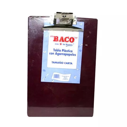 Tabla de plástico carta BACO con broche metálico