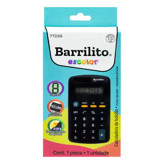 Calculadora básica 8 dígitos Barrilito c alculadora de bolsillo