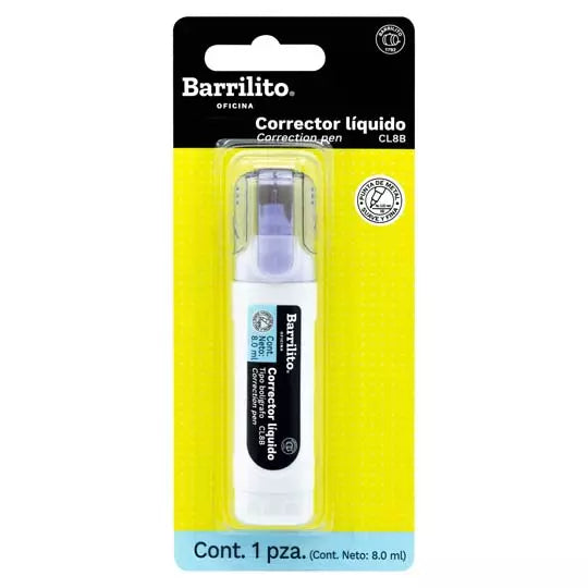 Corrector líquido Barrilito tipo bolígra fo de 8 ml
