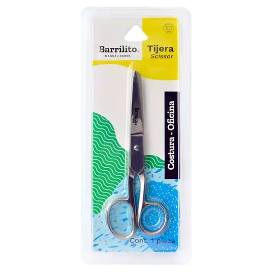 Tijera oficina/costura Barrilito 15.2 cm uso escolar, oficina y manualidades
