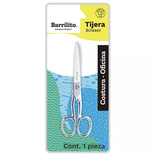 Tijera oficina/costura Barrilito 12.7 cm uso escolar, oficina y manualidades