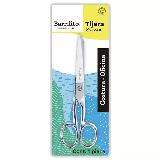 Tijera oficina/costura Barrilito 17.7 cm uso escolar, oficina y manualidades