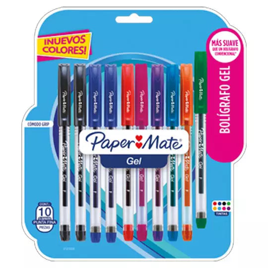 Boligrafo paper Mate gel económico paque te con 10 piezas
