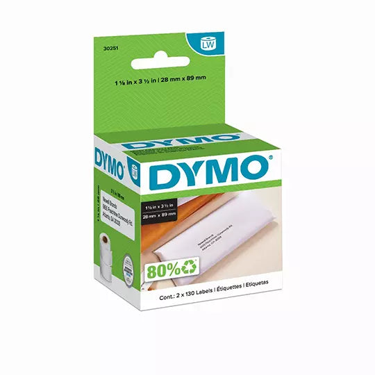 Etiqueta Dymo Label Writer negro sobre b lanco 2 rollos con 130 etiquetas 28x8