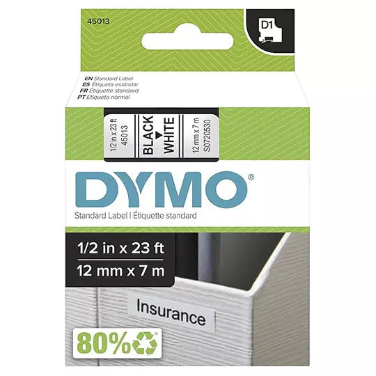 Cinta de plastico DYMO Labelmanager negr o sobre blanco de 12mm x 7 m pieza