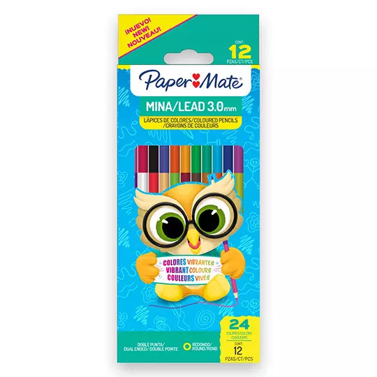 Colores Largos Paper Mate Doble punta ca ja con 12 piezas y 24 colores
