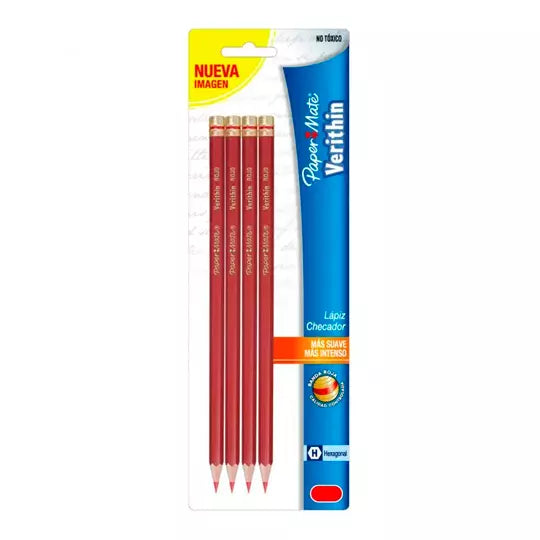 Lápiz checador Verithin rojo, tarjeta co n 4 piezas.