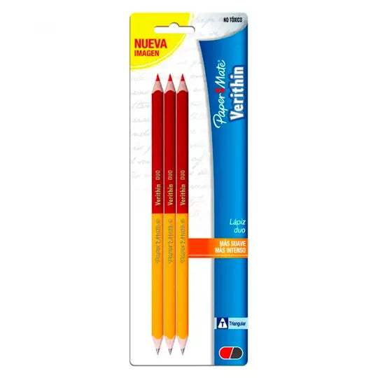 Lápiz bicolor grafito-rojo dúo triangula r tarjeta con 3 piezas