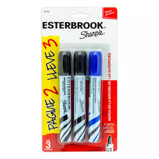 Marcador permanente Esterbrook blister c on 2 marcadores negros + 1 marcador azul