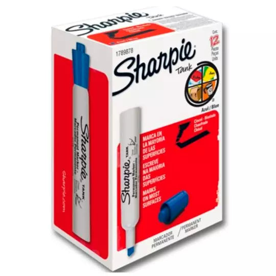 Marcador permanente Sharpie Tank azul ca ja con 12 piezas