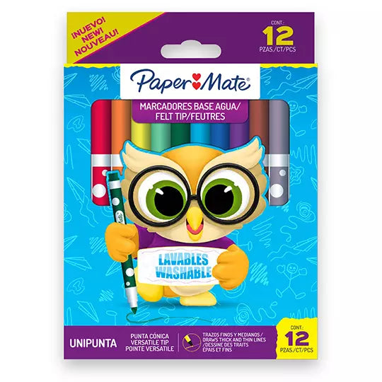 Marcadores lavables Paper Mate caja con 12 colores.