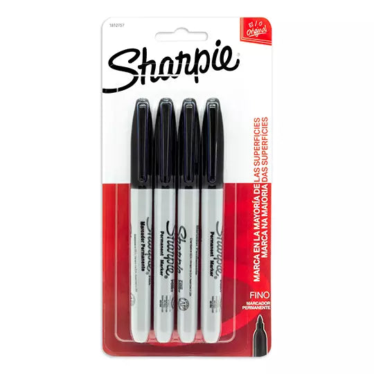 Marcador fino permanente Sharpie negro c on 4 piezas