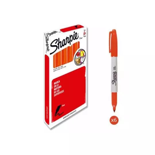 Marcador permanente Sharpie fino naranja con 6 piezas
