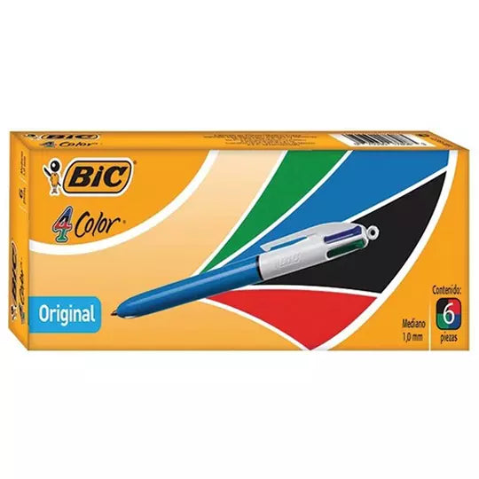 Bolígrafo 4 colores básicos BIC original caja con 6 piezas