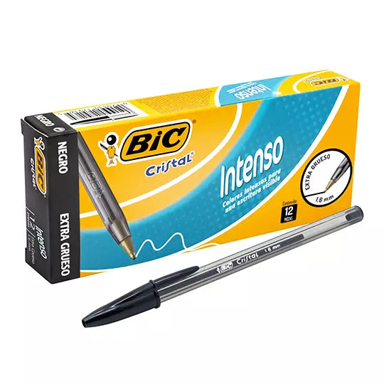 Bolígrafo BIC Cristal negro punto extra grueso 1.6 mm caja con 12 piezas