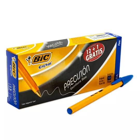 Bolígrafo BIC cristal azul punto fino 0. 8 mm caja con 12 piezas