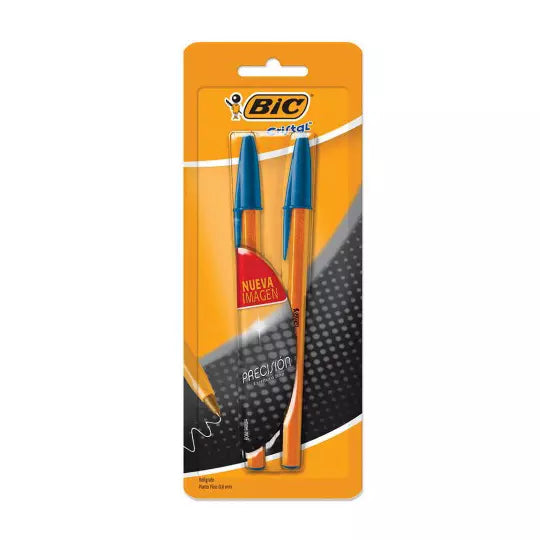 Bolígrafo BIC cristal azul punto fino 0. 8 mm blíster con 2 piezas