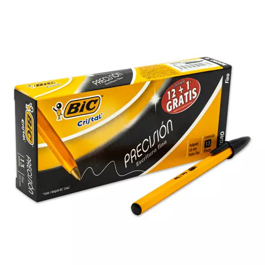 Bolígrafo BIC cristal negro punto fino 0 .8 mm caja con 12 piezas