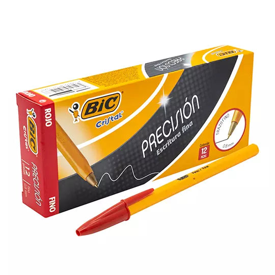 Bolígrafo BIC cristal rojo punto fino 0. 8 mm caja con 12 piezas