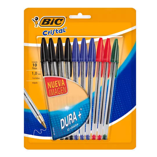 Bolígrafo BIC surtido punto mediano 1.0 mm blíster con 10 colores