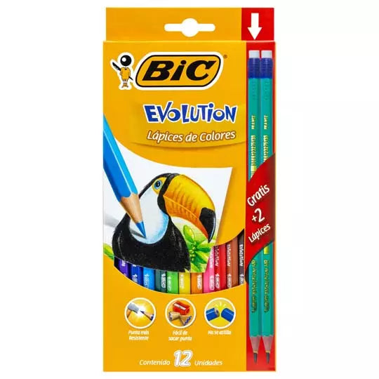 Colores BIC Evolution caja con 12 colore s + 2 lápices