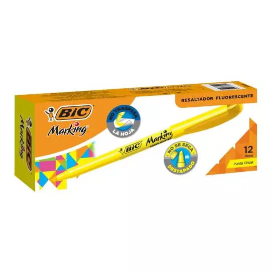 Resaltador BIC Brite Liner color amarill o caja con 12 piezas