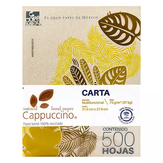 Resma de papel Cappuccino 100% reciclado tamaño carta cappuccino 75gr, 500 hs